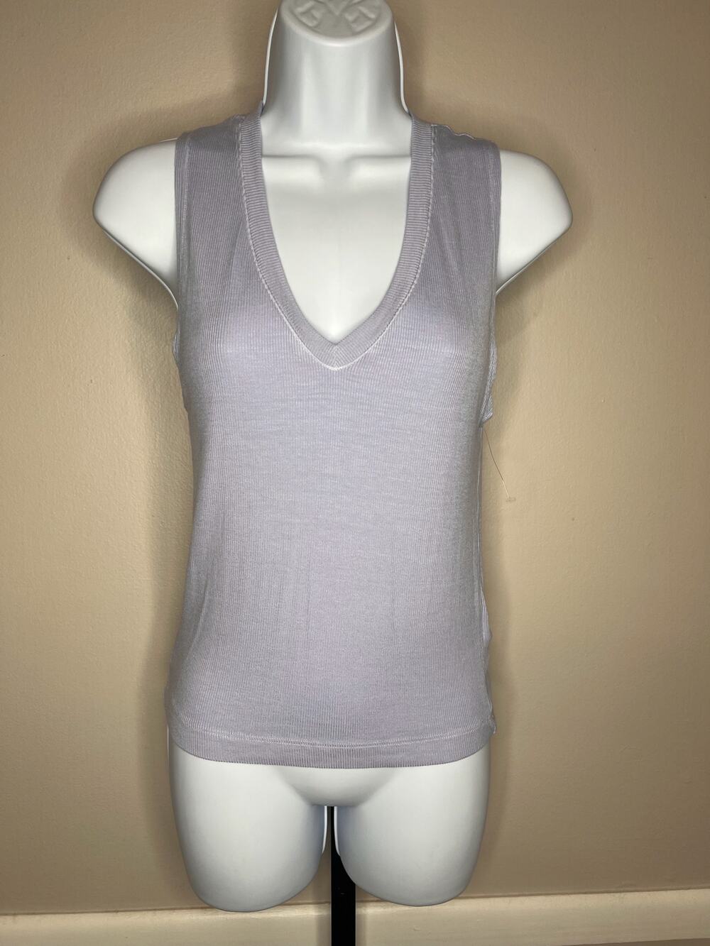 Michael Stars Sofie Cropped V Neck Ribbed Tank Veil OS NWT